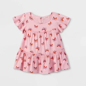 NEW Girls Cat & Jack Rainbow Butterflies Tiered Shirt sz XXL (18) pink woven top - Picture 1 of 4