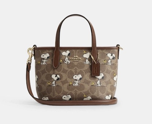Coach X Peanuts City Mini borsa tote in tela firmata con stampa Snoopy CBS83