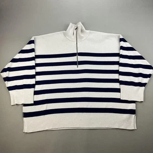 Free People Sweater Coastal Stripe Womens Small White Navy Blue 1/2 Zip Pullover - Picture 1 of 10
