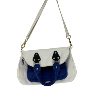 Cartera bandolera de cuero Emma Fox para mujer colorblock blanca/azul/negra Foto 1 de 4