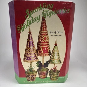 Juego de 3 árboles de Navidad vintage de vidrio brillante topiarios navideños decoración - Imagen 1 de 9