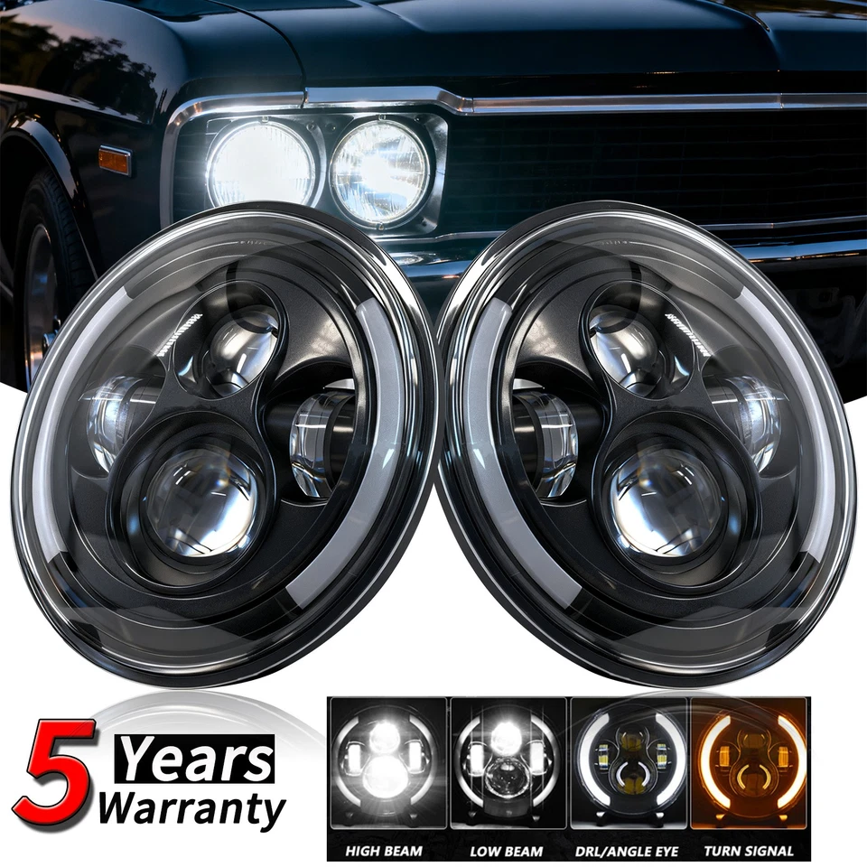 Para Ford Courier 1972-1982 2 peças 7 polegadas faróis de LED feixe Hi/Lo lâmpada DRL 6500K - Imagem 1 de 4