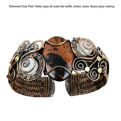 Brazalete Brazalete Esposa Cobre Piedra Arco Iris Obsidiana Piedra Lunar Venta Año Nuevo Foto 1 de 4