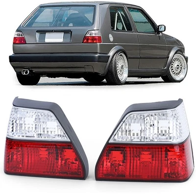 Feux Arrières Kit Rouge Blanc Verre / Cristal Compatible pour VW Golf II 2 83-91 - Immagine 1 di 4