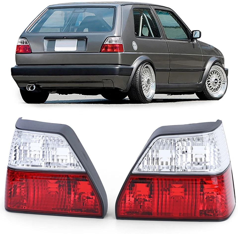 Set luci posteriori in vetro trasparente rosso bianco cristallo adatto per VW Golf II 2 83-91 - Immagine 1 di 4