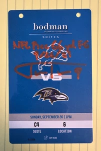 11/26/21 Ravens @ Lions Justin Tucker RECORD 66 yard FG signed ticket/credential - Picture 1 of 2