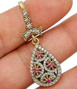 Ottoman Empire Style 1.5CT Treated Ruby & Topaz 925 Sterling Silver Pendant OB20 - Picture 1 of 2