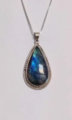 Ciondolo a goccia in labradorite argento sterling 925 fatto a mano gioielli... - Immagine 1 di 4