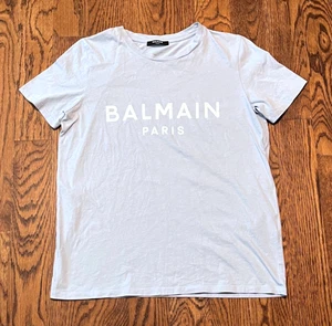 T-shirt donna Balmain piccola blu Parigi scritta in feltro - Foto 1 di 4