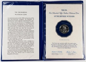 PANAMA 1976 150 BALBOAS PLATINUM COIN, PROOF, IN ORIGINAL PACKAGING AS ISSUED - Picture 1 of 3