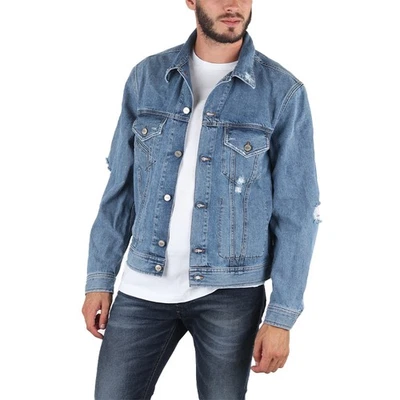 DIESEL D ROBYN Mens Denim Jeans Jacket Cotton Elbow Pockets Distressed Coat Blue - Image 1 of 4