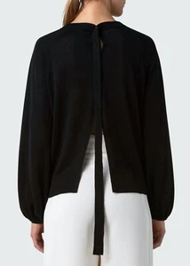 Suéter Pullover AKRIS Punto Espalda Dividida Mezcla Lino en Negro Talla 10 - Imagen 1 de 3