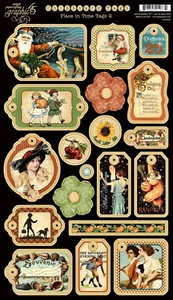 RETIRED Graphic45 PLACE IN TIME TAGS #2 (19PC) CHIPBOARD ACCENTS scrapbooking - Picture 1 of 1
