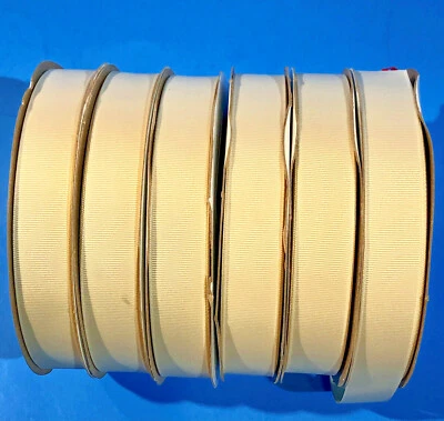 50 YARDS LIGHT IVORY GROSGRAIN RIBBON  7/8" 100% POLYESTER, FLORAL, CRAFTS, USA - Image 1 of 4