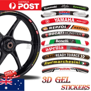 21 options Motorcycle Car 8pc Rim Wheel 3D Decal Epoxy Sticker Strips Car Bike - Picture 1 of 31