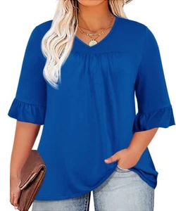Plus Size Blouses for Women Dressy Casual Solid Colors 3/4 Sleeve Lightweight... - Picture 1 of 5