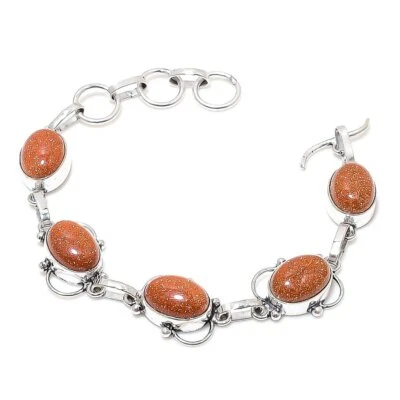 Red Sunstone Gemstone 925 Sterling Silver Bracelet 7-8" G249 - Image 1 of 4