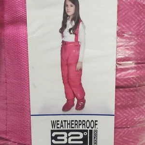 32 DEGREES WEATHERPROOF PINK CHEVRO GIRLS 14/16 SNOW SKI PANTS ZIP OFF SUSPENDER - Picture 1 of 5
