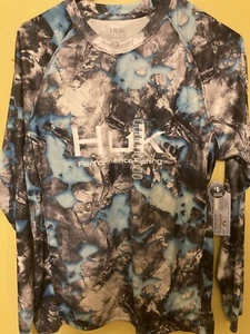 Huk Men's Vented Fracture Pursuit Graphic Long Sleeve T-Shirt H1200399-991 - Picture 1 of 7