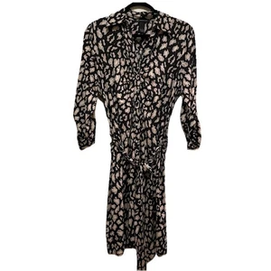 INC INTERNATIONAL CONCEPTS Black Leopard Chain Belt Roll-Tab Sleeve Dress Sz L - Picture 1 of 10