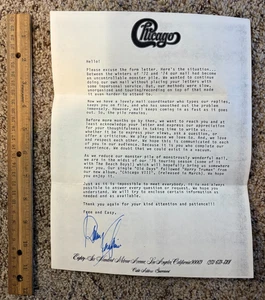 S    RARE Vintage 1975 CHICAGO Rock Band Fan Club Letter with Tour Schedule - Picture 1 of 2
