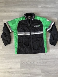 Kawasaki Authentic Racing Jacket Mens Large Black & Green Nylon Quilt motorcycle - Picture 1 of 11