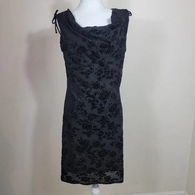 Vtg Fashion Bug Black Floral Velvet Burnout Dress 12 Cowl Neck Party Cocktail - Image 1 of 4