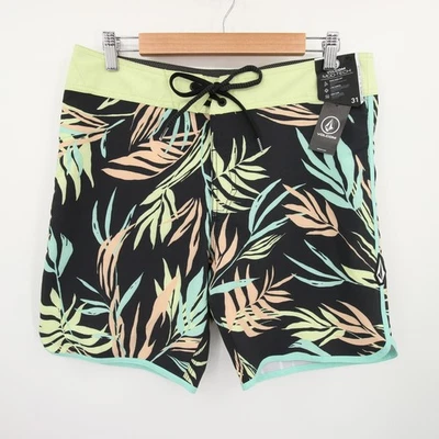 Volcom Swim Trunks Boardshorts Peach Palm Leaf Print 4 Way Stretch Size 31 NWT - Image 1 of 4