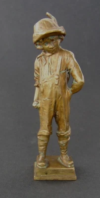 SIGNIERT "BECK" RARE ALTE BRONZE SKULPTUR / FIGUR, JUNGE MIT SCHULRANZEN - Bild 1 von 4