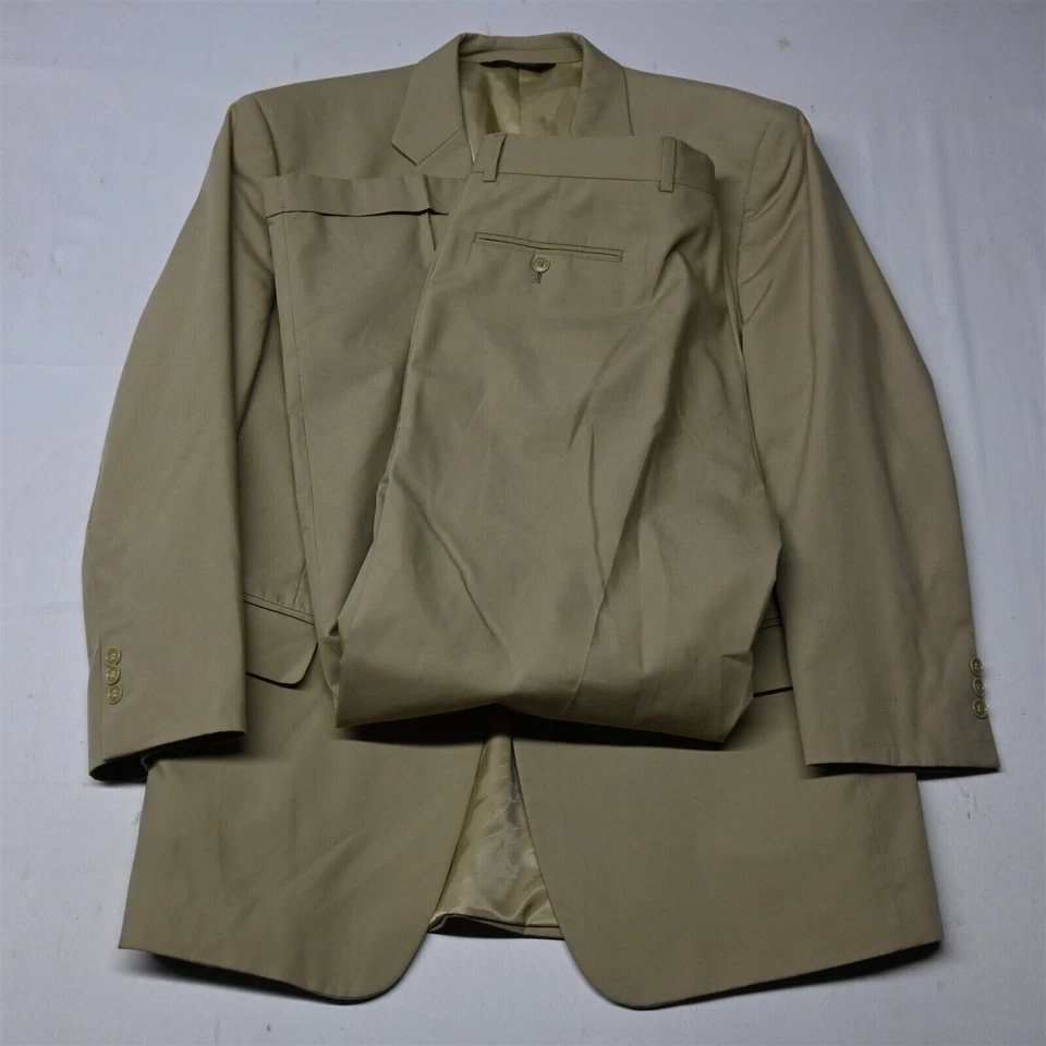 Jos A Bank 43R 44R 33x30 Khaki Cotton Mens Jacket Pants Suit - Image 1 of 4