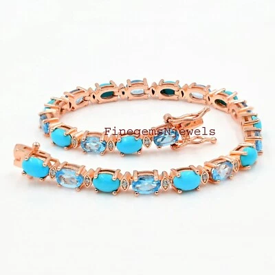 Brazalete enchapado en oro de plata de ley 925 con topacio azul natural y piedra turquesa #2 Foto 1 de 4