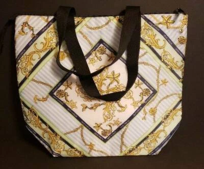 Victorias Secret Foil Lined Insulated Cooler Tote Bag Seashell Paisley Print Blu — 第 1/4 张图片