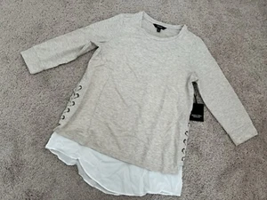 Simply Vera Vera Wang Womens Blouse Top Long Sleeves Side Lace Up Beige Size S - Picture 1 of 7