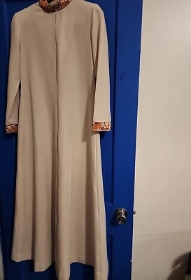 Vestido maxi feminino vintage R & K malhas tamanho 12 bege creme com zíper nas costas do cinto - Imagem 1 de 4