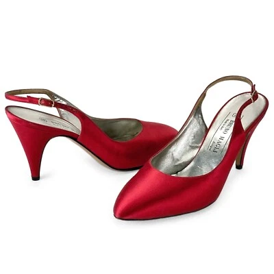 Zapatos de salón vintage rojos satinados elegantes para mujer talla 10 Bruno Magali hechos en Italia Foto 1 de 4