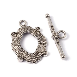 20pcs Tibetan Alloy Oval Toggle Clasps Antique Silver Decorative Closure 24.5mm - Picture 1 of 3