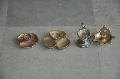  4 Pc Old Brass Unique Shape Fine Solid Handcrafted Oil Lamp , Rich Patina • 82.29$