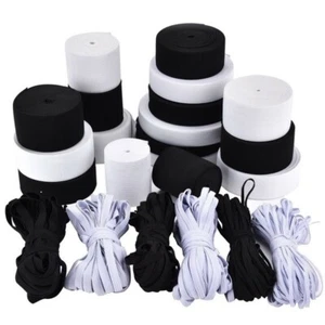 Banda elástica blanca negra trenzada plana de 1/4"" (6 mm) 1/8"" (3 mm) de ancho 6 a 300 yardas - Imagen 1 de 14