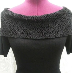 Karen Kane Black Small Short Sleeve Lace Crochet Cowl Neckine Woman Rayon Top - Picture 1 of 8