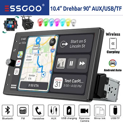 Autoradio 1 DIN 10,4'' Wireless Carplay Android Auto Bluetooth USB AUX TF Camera - Immagine 1 di 4