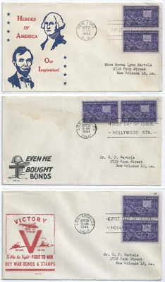 (3) US FDC 926 Motion Picture NY LA 1944 MISSION , P.O. BURDICK Cachets Lot of 3 - Image 1 of 4
