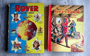 The Rover Book for Boys x2 Vintage 1950's D.C.Thomson Illustrated Hardback Robot
