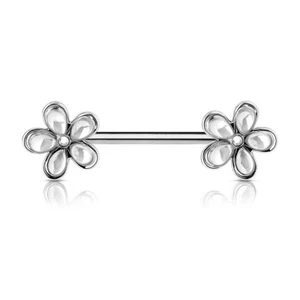 Pair of Set Flower Ends Nipple Ring Shield 14 Gauge 9/16 Inch Steel Barbell F141 - Picture 1 of 4