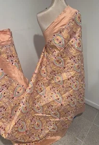 Peach Multicolor Embroidery Dupioni Fabrics 48” Width Sold By The Yard - Picture 1 of 4