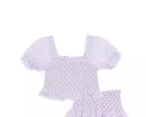 Aqua Girls' Daisy Clip Dot Puff Sleeve Top Girls' S (7-8) Lilac Square Neck - Picture 1 of 10