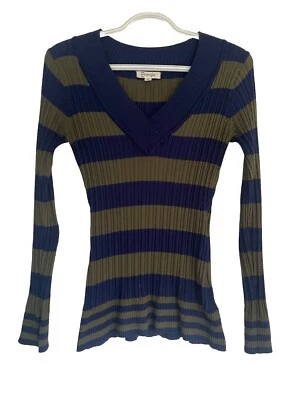 Energie Juniors Blue/green Striped Rib Knit Sweater Sz M - Image 1 of 4