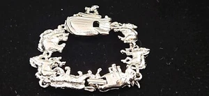 VTG NEW Signed AJC Noahs Arc Animal Bracelet Y2K Figural Link Silver Tone 7 in - Picture 1 of 16