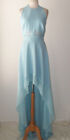 ELIE SAAB Blue Silk Sheer Panel Hi Low Halter Dress Gown 40 8