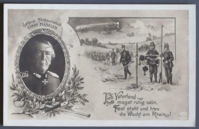 GERMANY 1914 ZEPPELIN + Marshal Haeseler WWI Mil FPO Pic PPC Card BAUTZEN to - Image 1 of 3