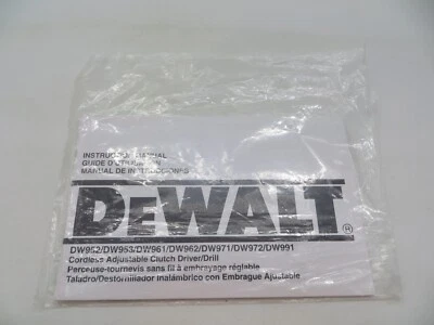 DeWALT Tool Instruction Manual Cordless Adjustable Clutch Driver/Drill DW952 - - Image 1 of 3